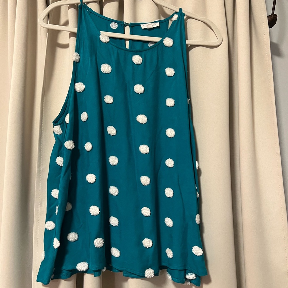 Blu Pepper Teal Tank Top with White Pom-Pom Accents